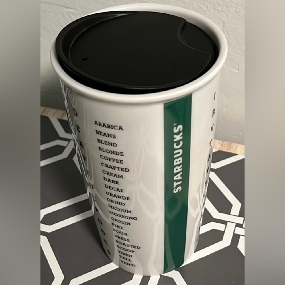 2016 Starbucks “New” Word Search Mug Travel 12 OZ. Tumbler Double Wall Ceramic